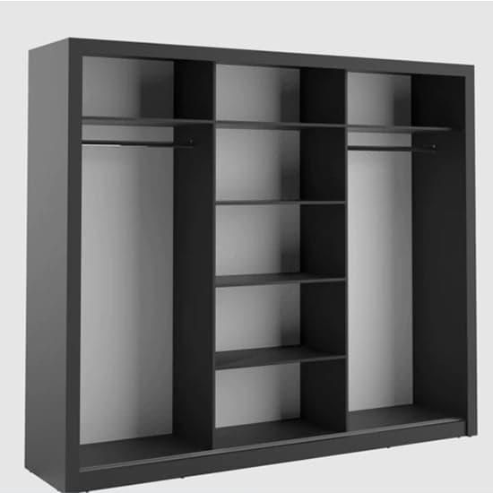 Modern Matt Black Wardrobe | Sliding | Mirror | 3 Doors | 250cm