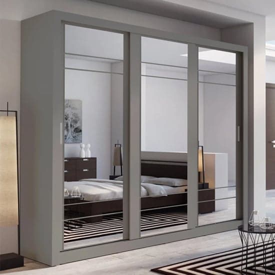 Allen Wardrobe With Mirrored Sliding 3 Doors In Matt Grey