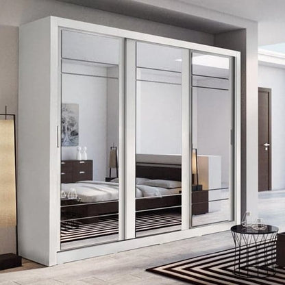 Allen Wardrobe With Mirrored Sliding 3 Doors In Matt White