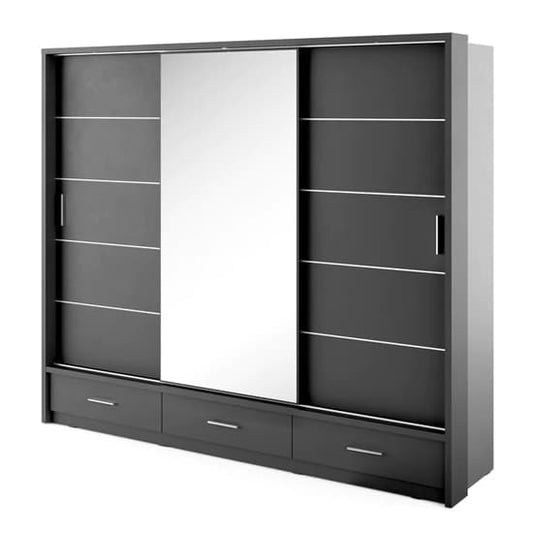 Allen Wooden Wardrobe With Sliding 3 Doors In Matt Black