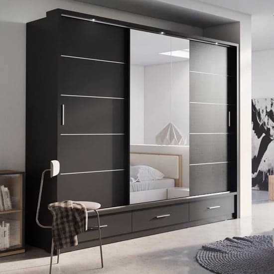 Allen Wooden Wardrobe With Sliding 3 Doors In Matt Black