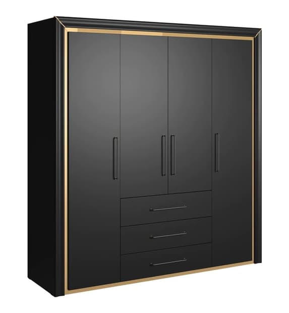 Allen Wooden Wardrobe With Hinged 4 Doors In Black