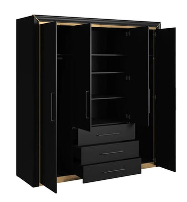 Allen Wooden Wardrobe With Hinged 4 Doors In Black