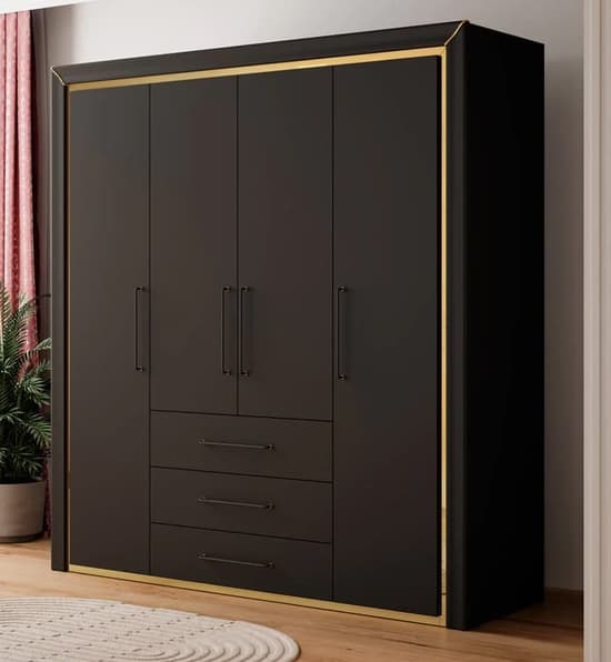 Allen Wooden Wardrobe With Hinged 4 Doors In Black