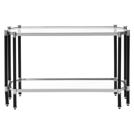 Allessa Clear Glass Console Table With Black And Silver Frame