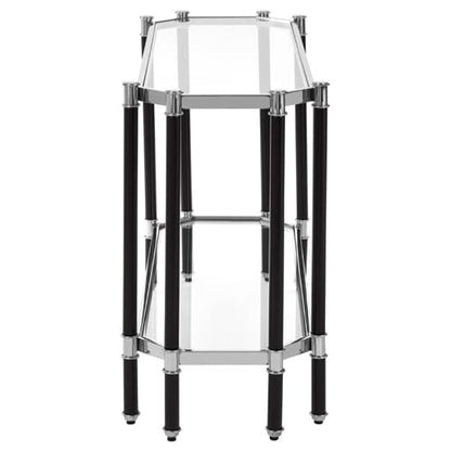 Allessa Clear Glass Console Table With Black And Silver Frame