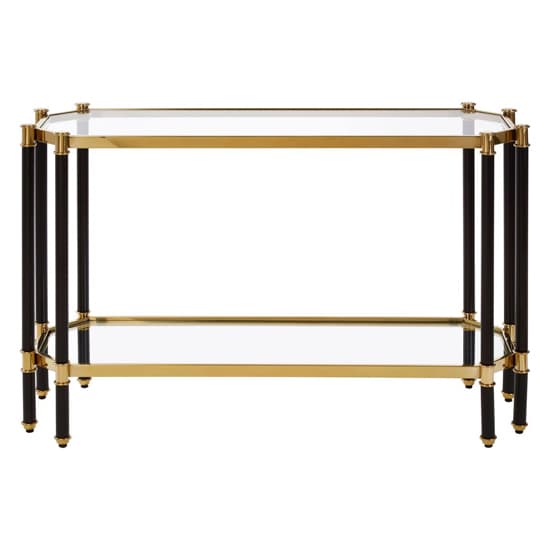 Allessa Clear Glass Console Table With Black And Gold Frame