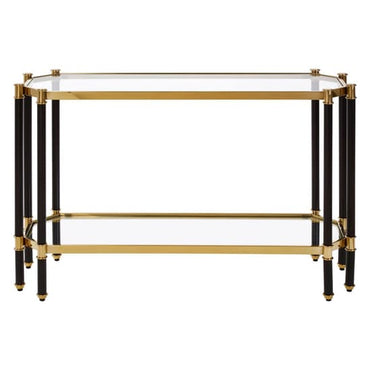 Allessa Clear Glass Console Table With Black And Gold Frame