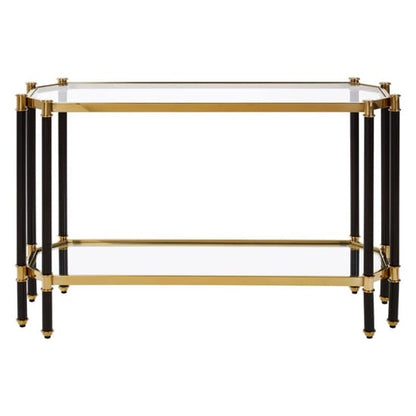 Allessa Clear Glass Console Table With Black And Gold Frame