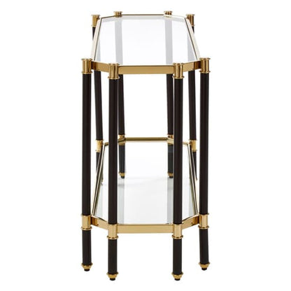 Allessa Clear Glass Console Table With Black And Gold Frame