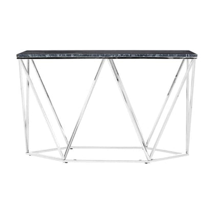 Alluras Black Marble Console Table With Silver Steel Frame