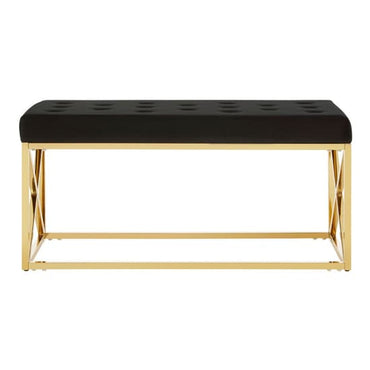 Alluras Black Velvet Dining Bench With Gold Cross Frame