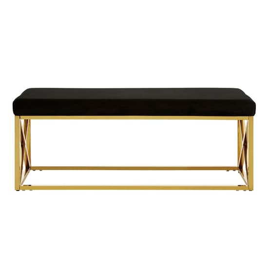 Alluras Black Velvet Dining Bench With Gold Frame