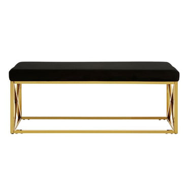 Alluras Black Velvet Dining Bench With Gold Frame