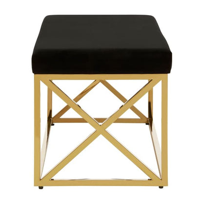 Alluras Black Velvet Dining Bench With Gold Frame