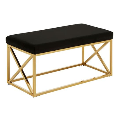 Alluras Black Velvet Dining Bench With Gold Frame