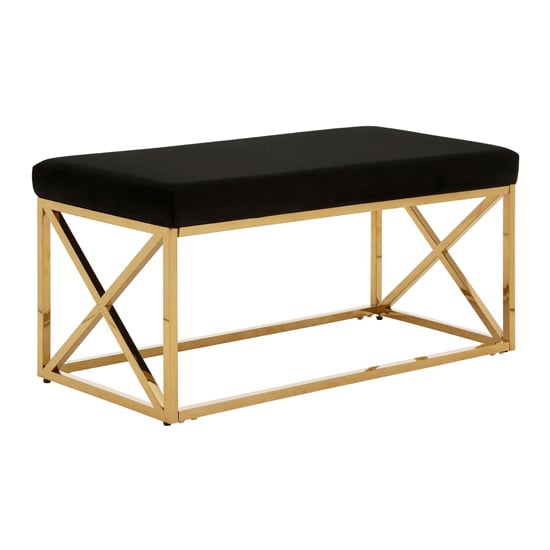 Alluras Black Velvet Dining Bench With Gold Frame