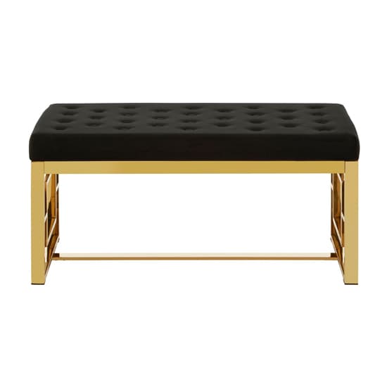 Alluras Black Velvet Dining Bench With Gold Square Frame