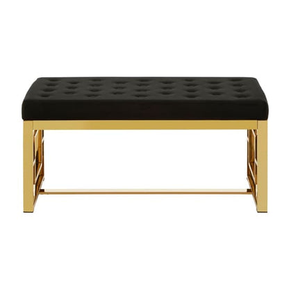 Alluras Black Velvet Dining Bench With Gold Square Frame