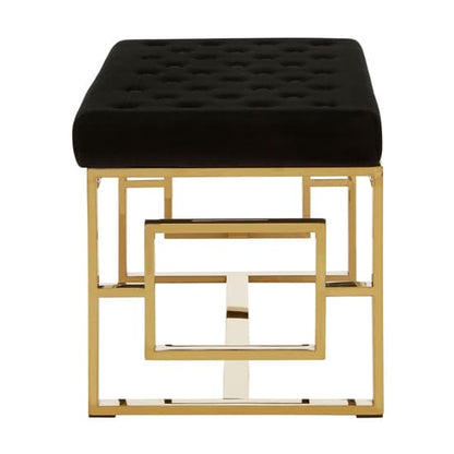 Alluras Black Velvet Dining Bench With Gold Square Frame