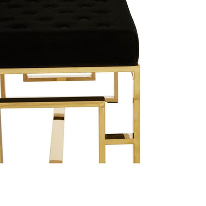 Alluras Black Velvet Dining Bench With Gold Square Frame