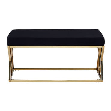 Alluras Black Velvet Dining Bench With Gold Steel Frame