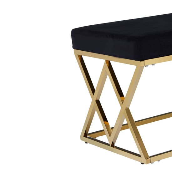 Alluras Black Velvet Dining Bench With Gold Steel Frame