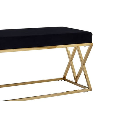 Alluras Black Velvet Dining Bench With Gold Steel Frame