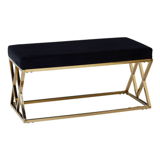 Alluras Black Velvet Dining Bench With Gold Steel Frame