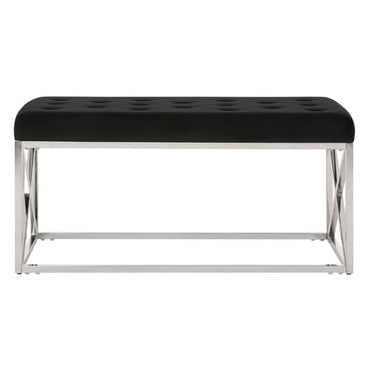 Alluras Black Velvet Dining Bench With Silver Cross Frame