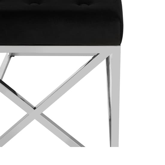 Alluras Black Velvet Dining Bench With Silver Cross Frame