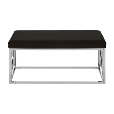 Alluras Black Velvet Dining Bench With Silver Steel Frame