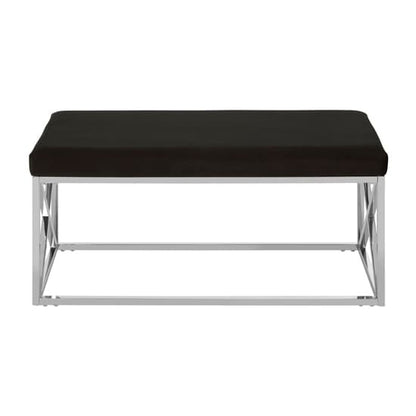 Alluras Black Velvet Dining Bench With Silver Steel Frame