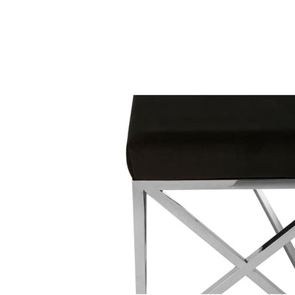 Alluras Black Velvet Dining Bench With Silver Steel Frame