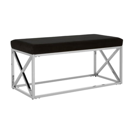 Alluras Black Velvet Dining Bench With Silver Steel Frame