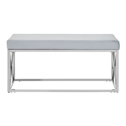 Alluras Blue Velvet Dining Bench With Silver Cross Frame