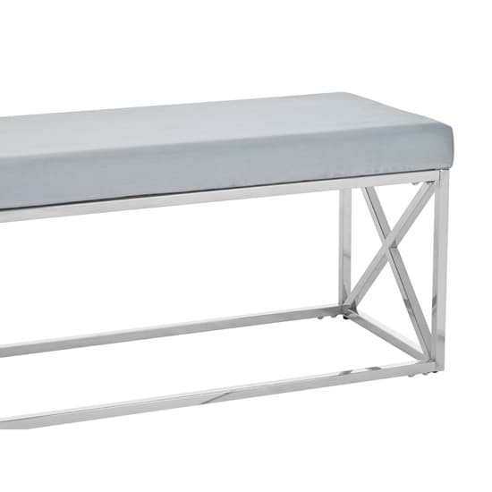 Alluras Blue Velvet Dining Bench With Silver Cross Frame