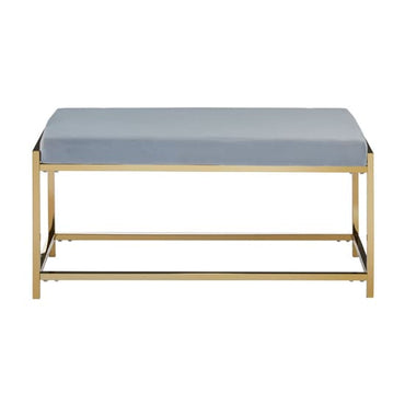 Alluras Blue Velvet Dining Bench With Straight Gold Frame