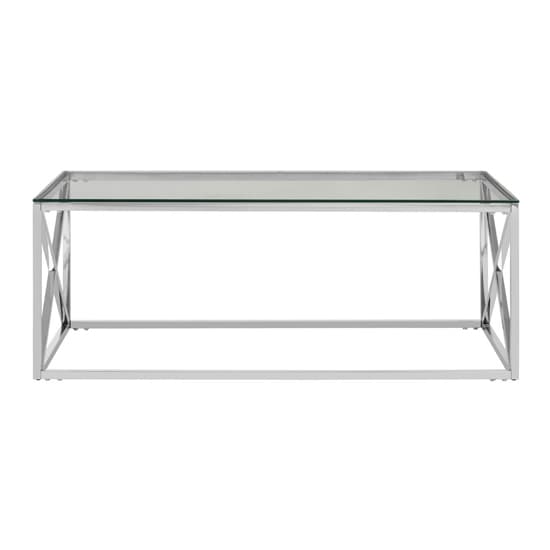 Alluras Clear Glass Coffee Table with Silver Stainless Steel Frame for Modern Living Rooms