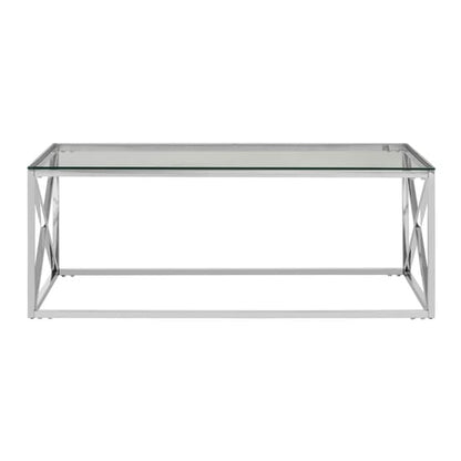 Alluras Clear Glass Coffee Table with Silver Stainless Steel Frame for Modern Living Rooms