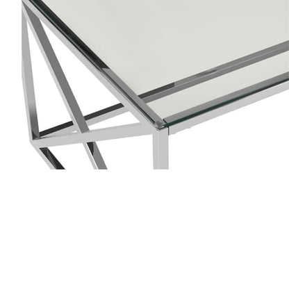 Alluras Clear Glass Coffee Table with Silver Stainless Steel Frame for Modern Living Rooms