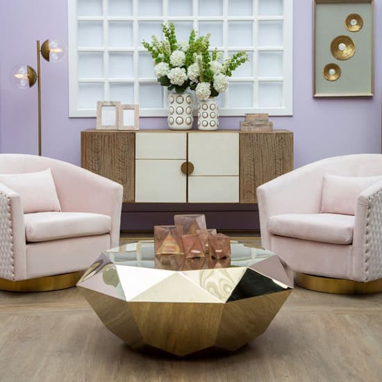 Geometric Hexagonal Gold Metal Coffee Table for Modern Living Rooms