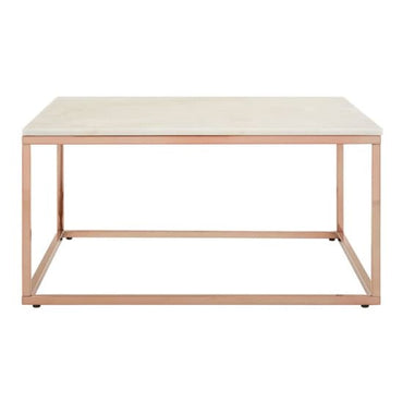 Luxury Rose Gold Frame Marble Coffee Table with Clear Glass Top