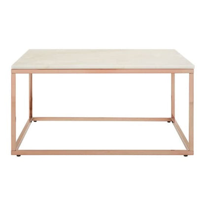 Luxury Rose Gold Frame Marble Coffee Table with Clear Glass Top