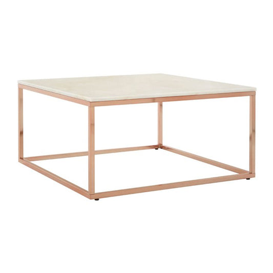 Luxury Rose Gold Frame Marble Coffee Table with Clear Glass Top