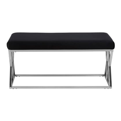 Alluras Velvet Upholstered Dining Bench In Black