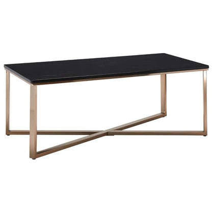 Faux Marble Coffee Table with Champagne Gold Legs - Modern Geometric Design