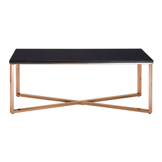 Faux Marble Coffee Table with Champagne Gold Legs - Modern Geometric Design