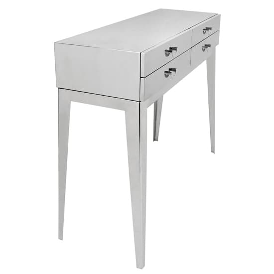 FURCO Alluta 4-Drawer Silver Console Table for Living Room and Bedroom Storage