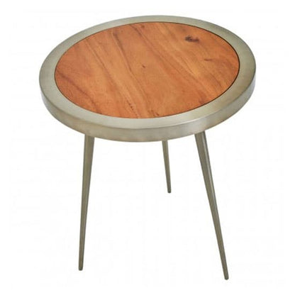 Acacia Wood Round Side Table with Gold Aluminium Frame for Modern Living Spaces